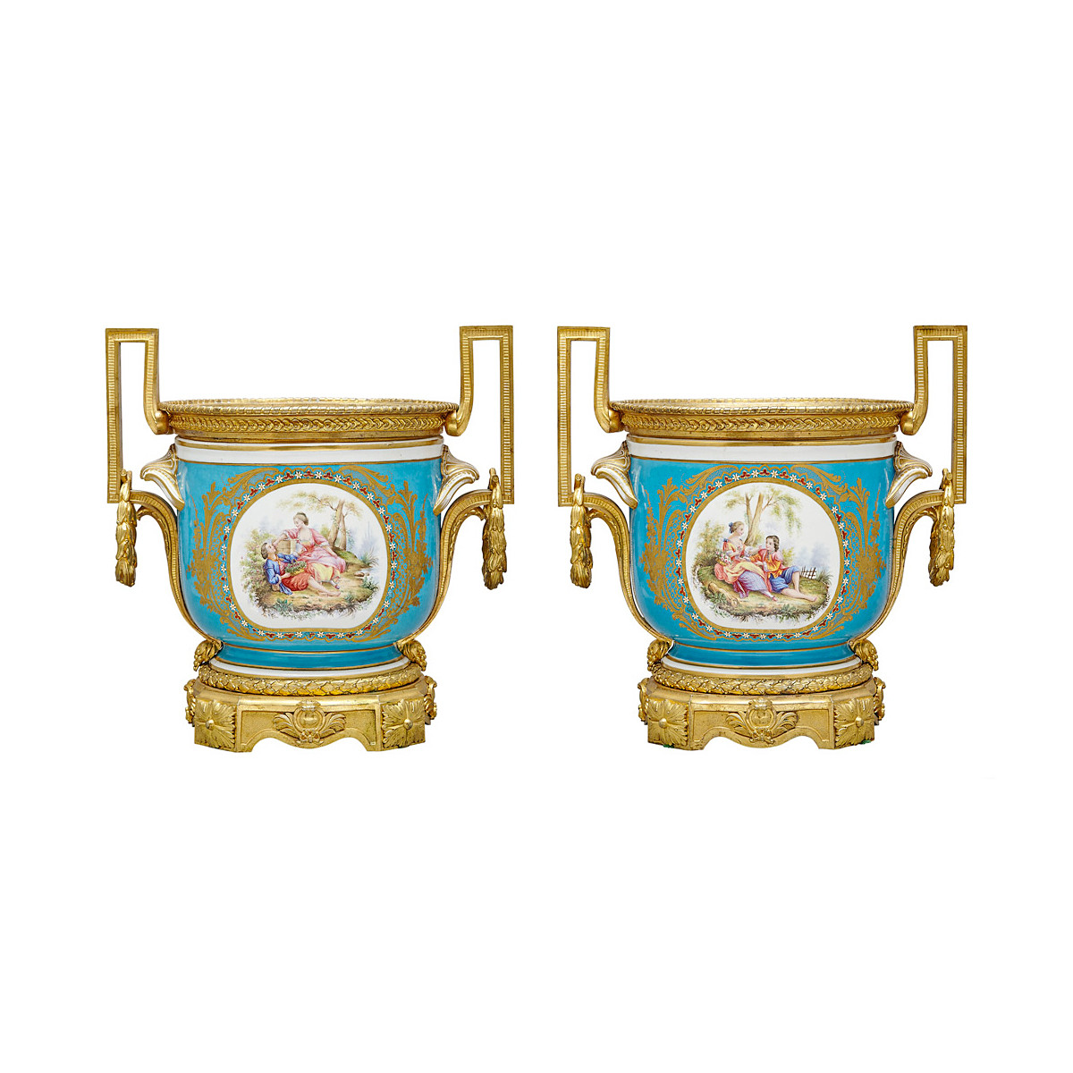 Antique Sevres Style Gilt-Bronze Porcelain Jardinieres