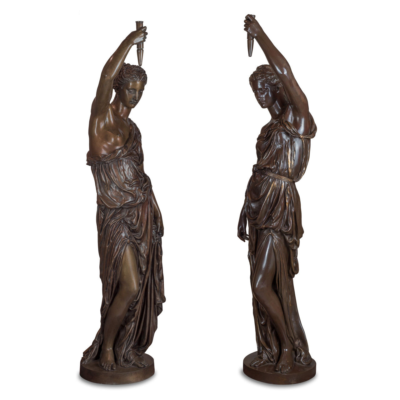 An Important Pair of Monumental Parcel-Gilt and Patinated Bronze