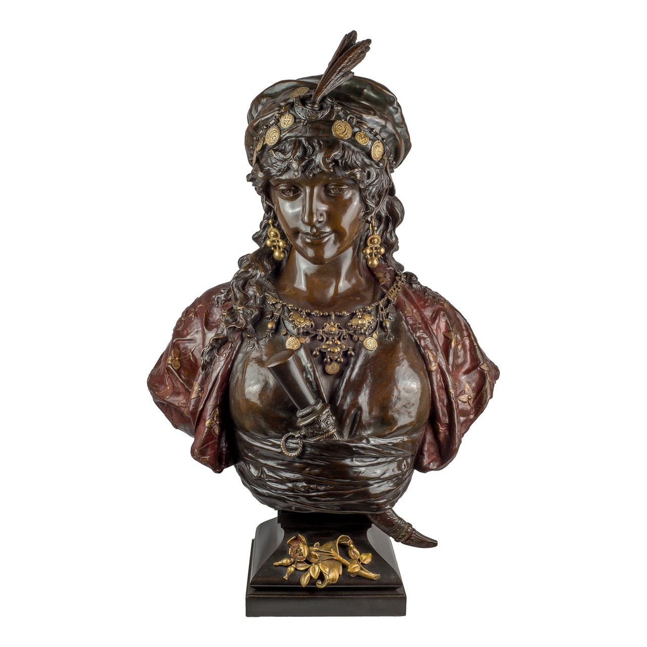 Antique Orientalist Polychrome Gilt Bronze Bust by Adrien Etienne