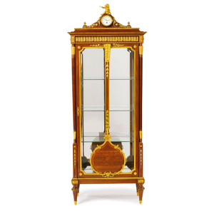 Louis XVI Style Gilt Bronze Mounted Floral Marquetry Vitrine attrib François Linke Louis XVI Style Gilt Bronze Mounted Floral Marquetry Vitrine attrib François Linke