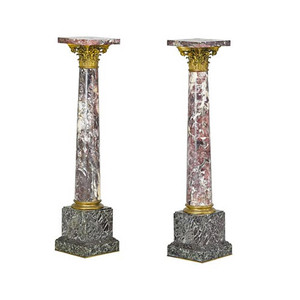 A Fine Quality Pair of Ormolu Mounted Marble Pedestal with Corinthian Capitol A Fine Quality Pair of Ormolu Mounted Marble Pedestal with Corinthian Capitol