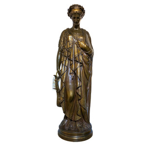 A Fine Quality Patinated Bronze Sculpture of a Woman Holding a Lyre by Jean-Baptiste Clésinger A Fine Quality Patinated Bronze Sculpture of a Woman Holding a Lyre by Jean-Baptiste Clésinger