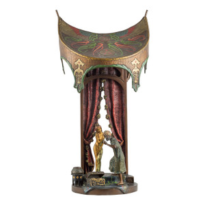 A Fine Cold Painted Austrian Bronze Lamp and Sculpture Depicting a Slave Auction by Franz Bergman A Fine Cold Painted Austrian Bronze Lamp and Sculpture Depicting a Slave Auction by Franz Bergman