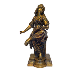 A Fine Quality Polychrome Bronze Sculpture of a Lady Playing a Lute by Émile-Coriolan-Hippolyte Guillemin A Fine Quality Polychrome Bronze Sculpture of a Lady Playing a Lute by Émile-Coriolan-Hippolyte Guillemin