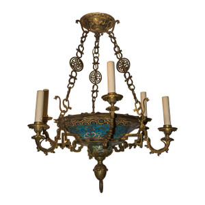 Gilt-Bronze Champlevé Enamel Six-Light Chandelier Gilt-Bronze Champlevé Enamel Six-Light Chandelier