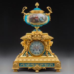 Sèvres-Style Gilt Bronze Mounted Porcelain Mantel Clock Sèvres-Style Gilt Bronze Mounted Porcelain Mantel Clock