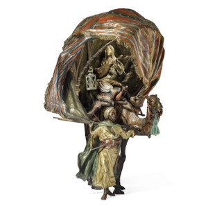 A Fine Cold-Painted Austrian Bronze Figural Lamp and Sculpture of a Traveling Arab Musician by Franz Bergman A Fine Cold-Painted Austrian Bronze Figural Lamp and Sculpture of a Traveling Arab Musician by Franz Bergman