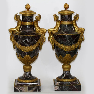 A Fine Quality Pair of French Ormolu Mounted Marble Cassolettes A Fine Quality Pair of French Ormolu Mounted Marble Cassolettes