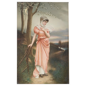 A LARGE BERLIN (K.P.M.) PORCELAIN RECTANGULAR PLAQUE OF A BEAUTY, 'FRÜHLINGSGLAUBE' A LARGE BERLIN (K.P.M.) PORCELAIN RECTANGULAR PLAQUE OF A BEAUTY, 'FRÜHLINGSGLAUBE'