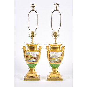 A Fine Quality Pair of Paris Porcelain Gold-Ground Vases A Fine Quality Pair of Paris Porcelain Gold-Ground Vases