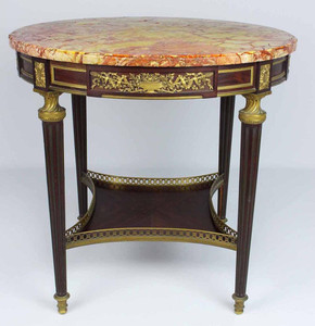 A Fine Quality Louis XVI style Ormolu Mounted with Rouge Marble-Top Round Table by Paul Sormani A Fine Quality Louis XVI style Ormolu Mounted with Rouge Marble-Top Round Table by Paul Sormani