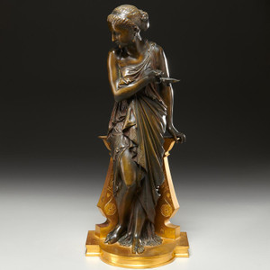 A Fine Quality Patinated and Gilt Bronze Sculpture of a Vestal Virgin by Auguste Peiffer A Fine Quality Patinated and Gilt Bronze Sculpture of a Vestal Virgin by Auguste Peiffer