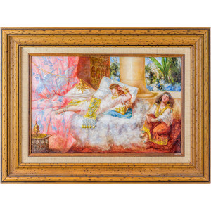 A Fine Orientalist Painting Depicting the Sultan’s Concubine in the Harem by Antonio Rivas A Fine Orientalist Painting Depicting the Sultan’s Concubine in the Harem by Antonio Rivas