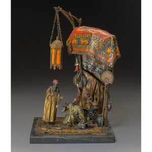 A Fine Cold Painted Bronze Table Lamp and Sculpture by Anton Chotka A Fine Cold Painted Bronze Table Lamp and Sculpture by Anton Chotka