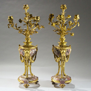 Very Fine Quality Pair of Ormolu Mounted and Marble Louis XVI Four Light Candelabra Very Fine Quality Pair of Ormolu Mounted and Marble Louis XVI Four Light Candelabra