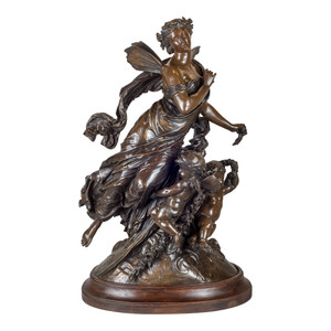 A Fine Quality French Patinated Bronze Figural Group on Bronze by M. Moreau A Fine Quality French Patinated Bronze Figural Group on Bronze by M. Moreau