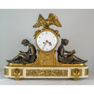 A Fine Quality Gilt and Patinated Bronze Mantel Clock A Fine Quality Gilt and Patinated Bronze Mantel Clock