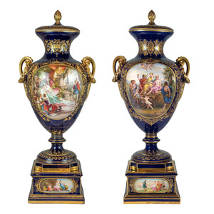 Highly Important Pair of Royal Vienna Painted Porcelain Urn and Cover Highly Important Pair of Royal Vienna Painted Porcelain Urn and Cover