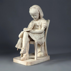 Finely Carved Italian Carrara Marble Sculpture of a Girl Reading by L Tolducci Finely Carved Italian Carrara Marble Sculpture of a Girl Reading by L Tolducci