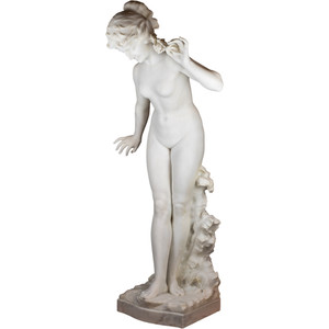 Fine Italian Marble Statue of a Nude Woman on a Marble Pedestal by Aristide Petrilli Fine Italian Marble Statue of a Nude Woman on a Marble Pedestal by Aristide Petrilli