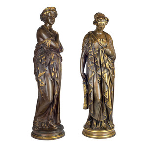 A Fine Quality Pair of Patinated Bronze Statues Depicting Sappho and Hélène by Jean-Baptiste Clésinger A Fine Quality Pair of Patinated Bronze Statues Depicting Sappho and Hélène by Jean-Baptiste Clésinger