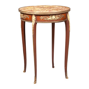 A Fine Quality French Gilt Bronze Mounted Mahogany Bouillotte Marble-Top Table  A Fine Quality French Gilt Bronze Mounted Mahogany Bouillotte Marble-Top Table