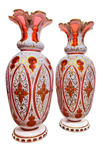 A Fine Pair of Bohemian Overlay Glass Vases A Fine Pair of Bohemian Overlay Glass Vases