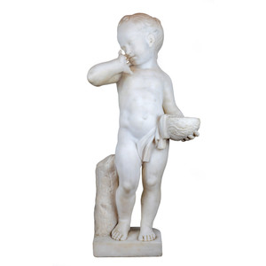 Fine Italian White Marble Statue of a Boy Holding a Nest Fine Italian White Marble Statue of a Boy Holding a Nest