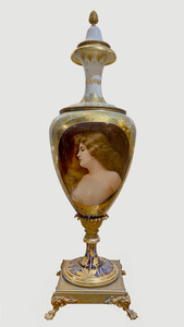 A Fine Quality Monumental Royal Vienna Porcelain Portrait Vase Signed Wagner 