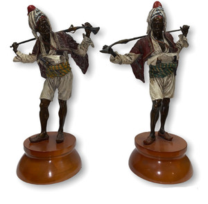 A Fine Quality Cold Painted Bronze Pair of Bedouins by Franz Bergman A Fine Quality Cold Painted Bronze Pair of Bedouins by Franz Bergman