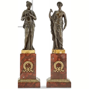 Pair of Empire Bronze and Marble Allegorical Figures Pair of Empire Bronze and Marble Allegorical Figures