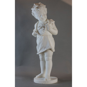 Finely Carved White Italian Marble of a Girl With Pearl Necklace by Eduardo del Santa