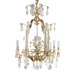 A Fabulous Gilt-Metal and Rock Crystal Cage-Formed Eight-Light Chandelier A Fabulous Gilt-Metal and Rock Crystal Cage-Formed Eight-Light Chandelier
