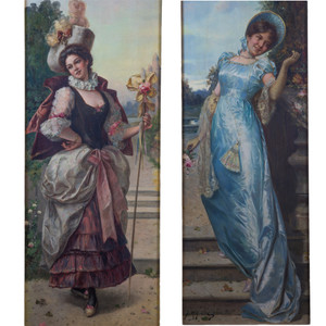 A  Fine Pair of Paintings Titled "He is coming: Coquetry"