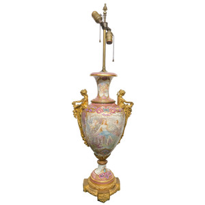 A Fine Quality Ormolu-Mounted Sèvres-Style Pink-Ground Porcelain Vase Mounted as Lamp A Fine Quality Ormolu-Mounted Sèvres-Style Pink-Ground Porcelain Vase Mounted as Lamp