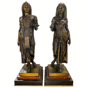 A Fine Quality Pair of Bronze Egyptian Figural Sculptures by Émile Louis Picault A Fine Quality Pair of Bronze Egyptian Figural Sculptures by Émile Louis Picault