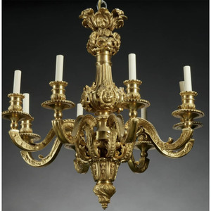 Fine Louis XIV style gilt bronze 8-arm chandelier  Fine Louis XIV style gilt bronze 8-arm chandelier