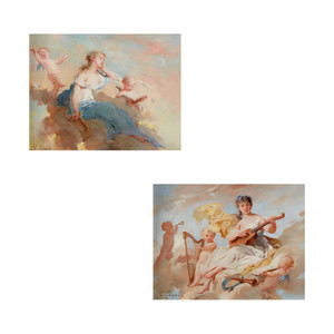Pair of  Allegorical Paintings of Poetry and Music by Charles Chaplin