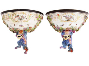 Pair of Porcelain Wall Shelves with Foo Dogs Pair of Porcelain Wall Shelves with Foo Dogs