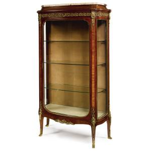 Louis XVI style gilt-bronze mounted mahogany and satiné bombé vitrine cabinet Louis XVI style gilt-bronze mounted mahogany and satiné bombé vitrine cabinet