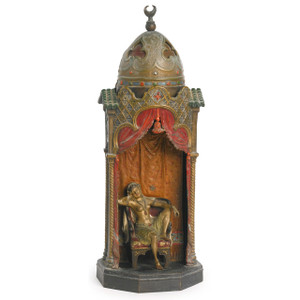 A Fine Cold Painted Austrian Bronze Lamp Depicting a Harem by Franz Bergman A Fine Cold Painted Austrian Bronze Lamp Depicting a Harem by Franz Bergman