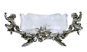 Celestial Christofle Crystal Centerpiece Bowl On Fitted Silver Stand Celestial Christofle Crystal Centerpiece Bowl On Fitted Silver Stand