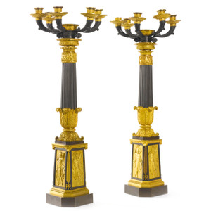ormolu and patinated bronze five-light candelabra lamps ormolu and patinated bronze five-light candelabra lamps