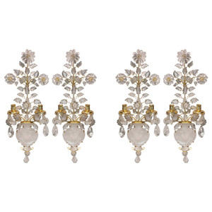 Set of Four Rock Crystal Two Light Bouquet Vase Sconces Set of Four Rock Crystal Two Light Bouquet Vase Sconces