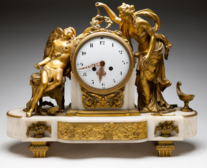 Fine French Gilt Bronze Mantle Clock of Eros and Psyche Fine French Gilt Bronze Mantle Clock of Eros and Psyche