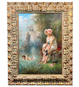 Love by the River's Edge Oil Painting by Hans Zatzka  (Austrian,  1859 - 1959)
