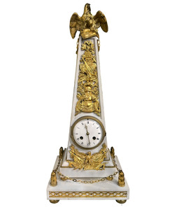 Napoleonic Gilt Bronze and Marble Obelisk Clock Napoleonic Gilt Bronze and Marble Obelisk Clock