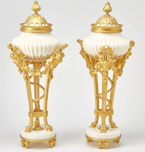 Pair of Louis XVI Style Ormolu Mounted White Marble Cassolettes Pair of Louis XVI Style Ormolu Mounted White Marble Cassolettes
