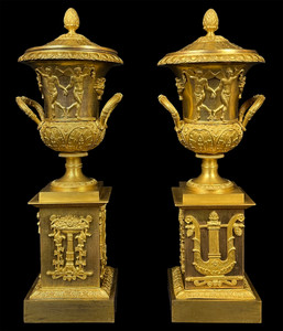 Pair of Early 19th c Empire Gilt Bronze Cassolettes Pair of Early 19th c Empire Gilt Bronze Cassolettes