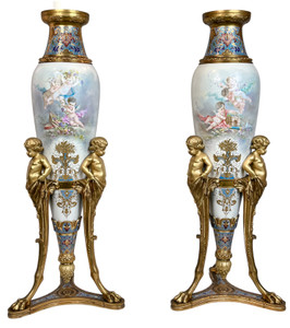 Pair of Sevres Style champlevé & Ormolu Mounted Vases Pair of Sevres Style champlevé & Ormolu Mounted Vases